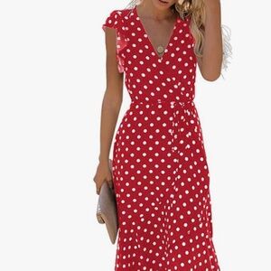 Polka Dots-Spring Summer Boho  V-Neck Faux Wrap Maxi NWT. Limited time price